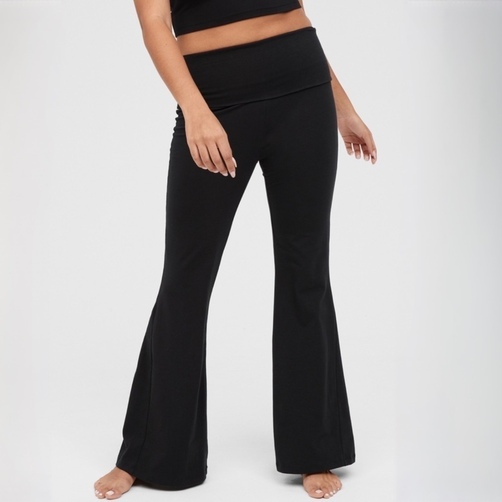 Offline by Aerie OG Foldover High Waisted Super Flare Leggings Pants Black